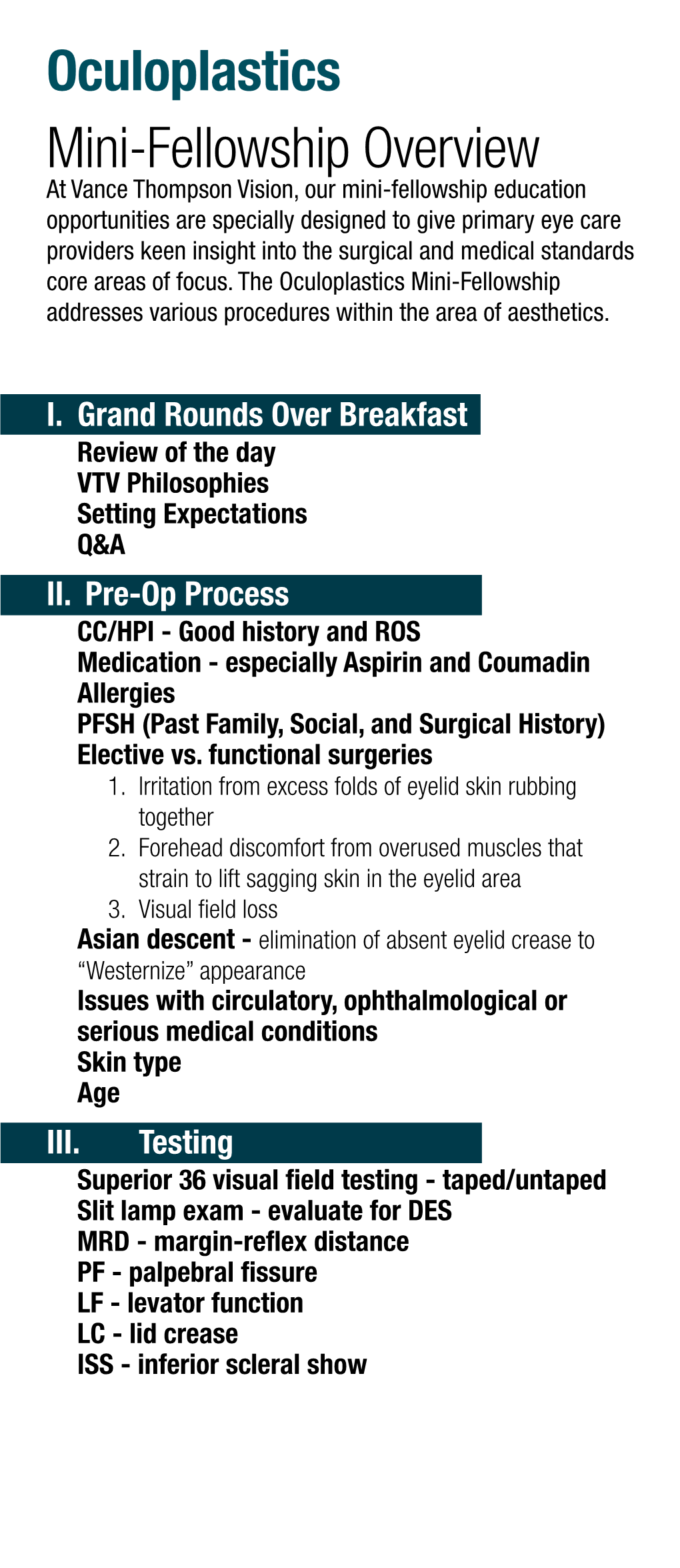 Oculoplastics Mini-Fellowship Overview