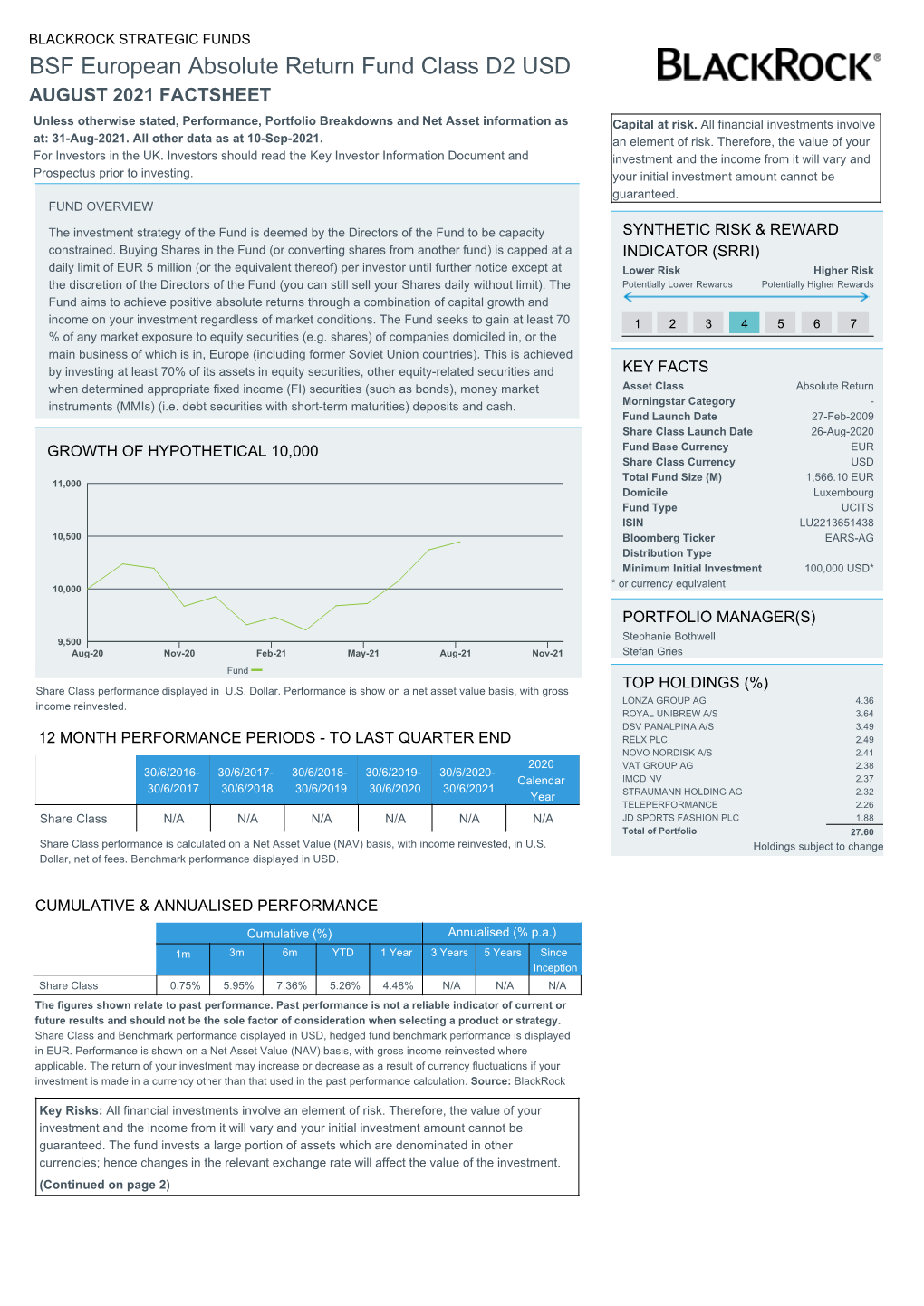 Factsheet BSF European Absolute Return Fund Class D2