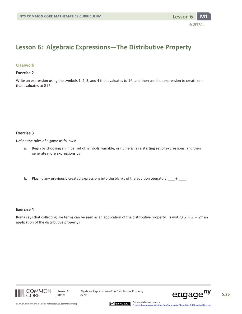 Lesson 6: Algebraic Expressions—The Distributive Property