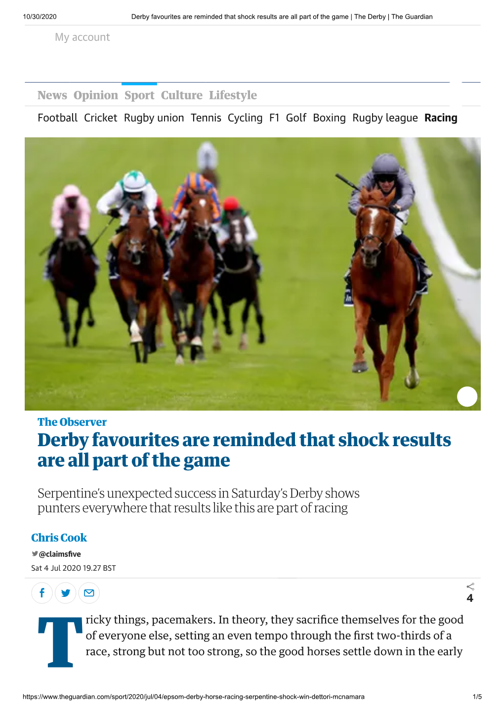 Derby Favourites Are Reminded That Shock Results Are All Part of the Game | the Derby | the Guardian