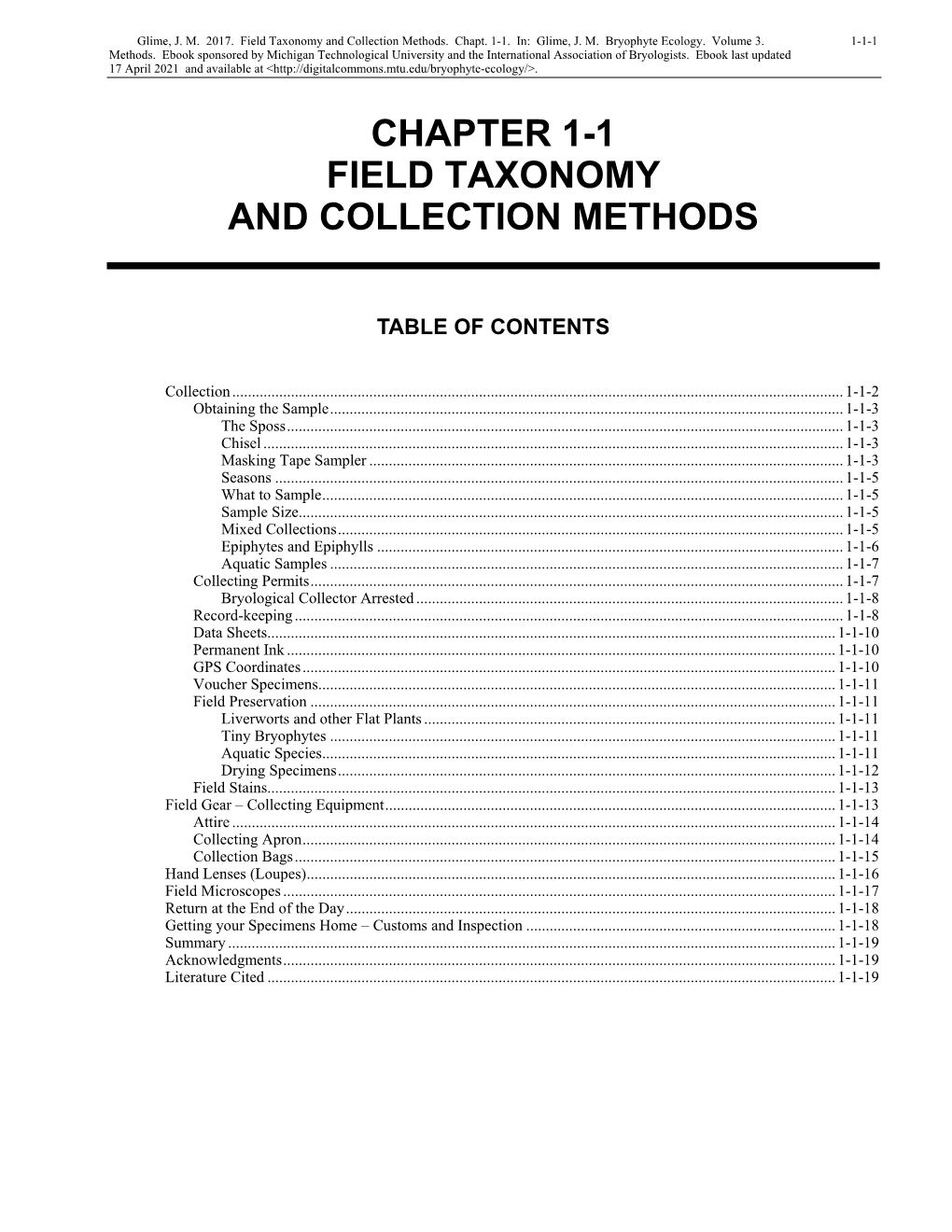 Chapter 1-1 Field Taxonomy and Collection Methods