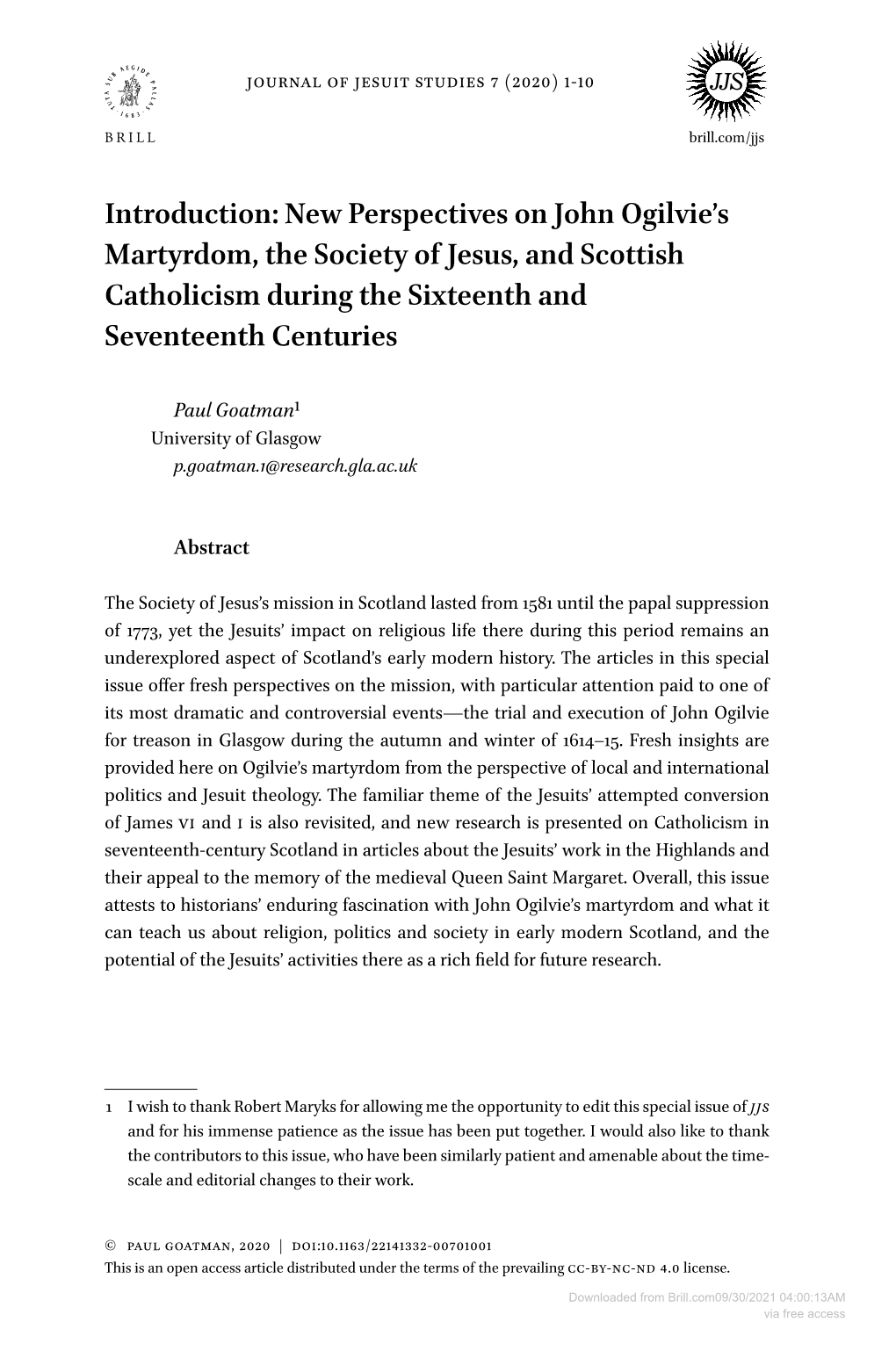 New Perspectives on John Ogilvie's Martyrdom, the Society Of