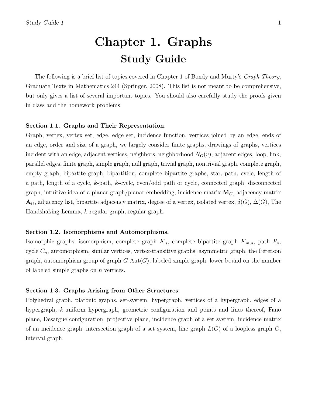 Chapter 1. Graphs Study Guide