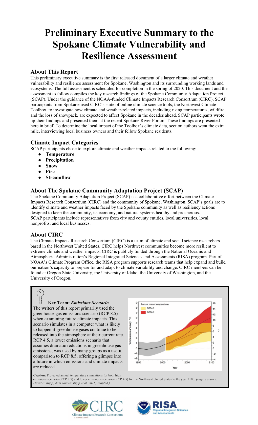Preliminary Executive Summary to the Spokane Climate Vulnerability and Resilience Assessment