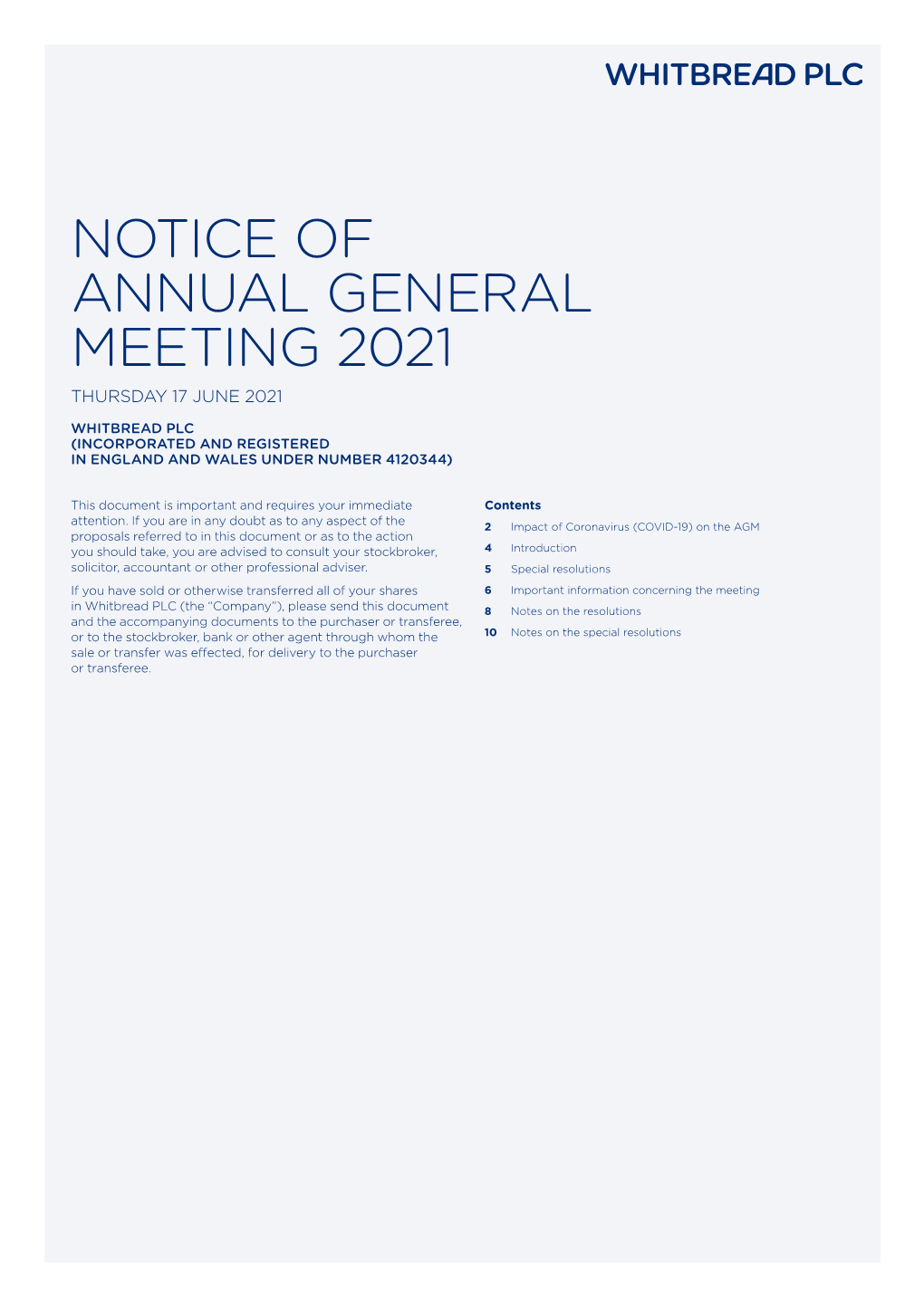 Notice of Annual General Meeting 2021 Thursday 17 June 2021