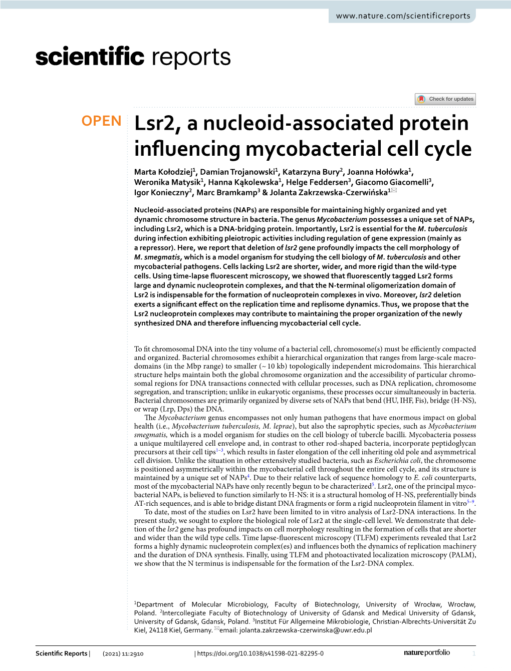 Lsr2, a Nucleoid-Associated Protein Influencing Mycobacterial Cell Cycle