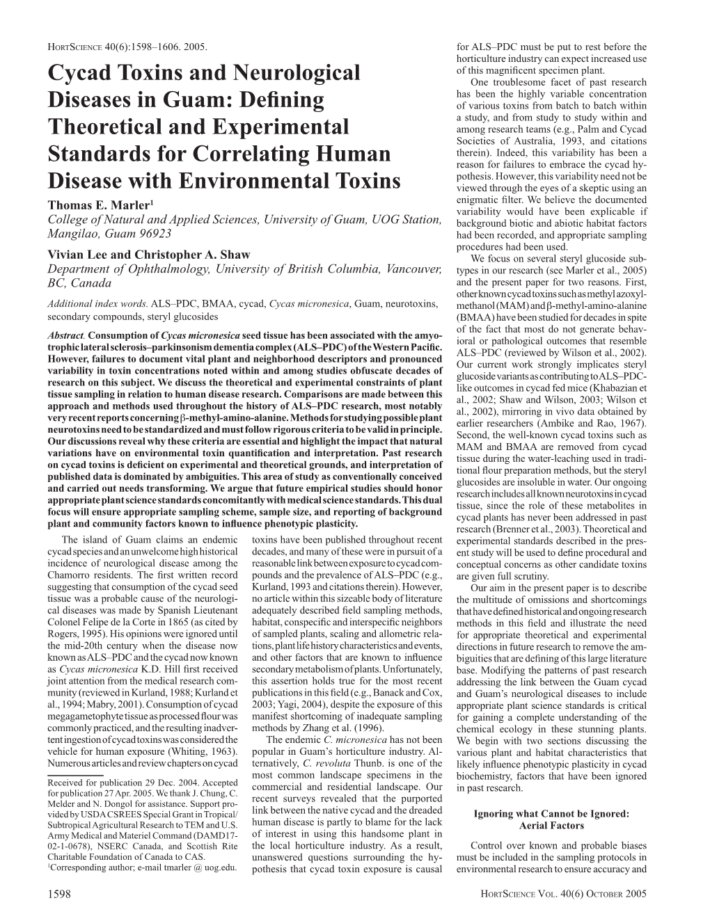 Cycad Toxins and Neurological Diseases In