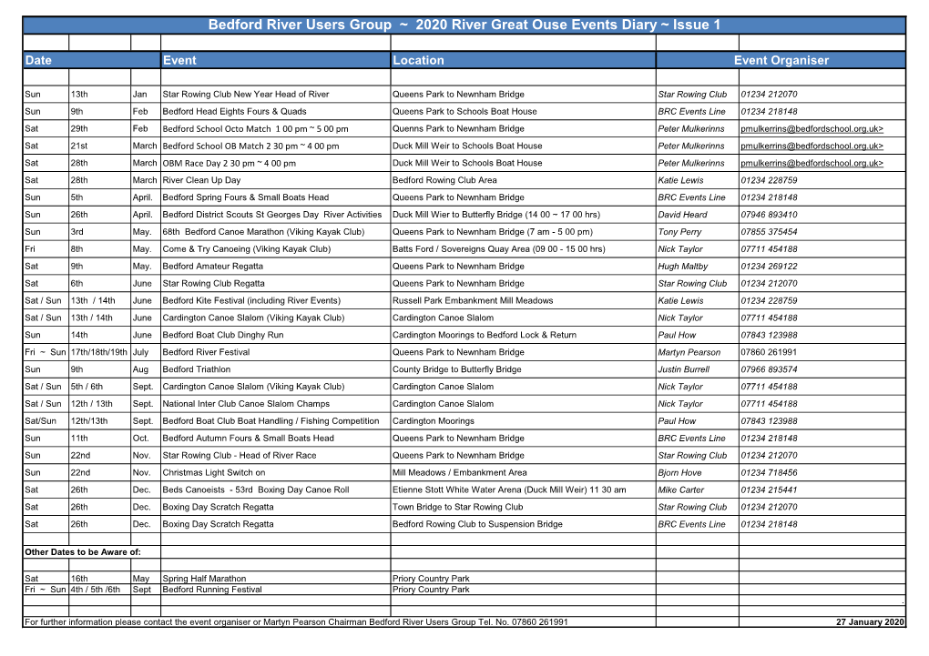 Bedford River Users Group ~ 2020 River Great Ouse Events Diary ~ Issue 1