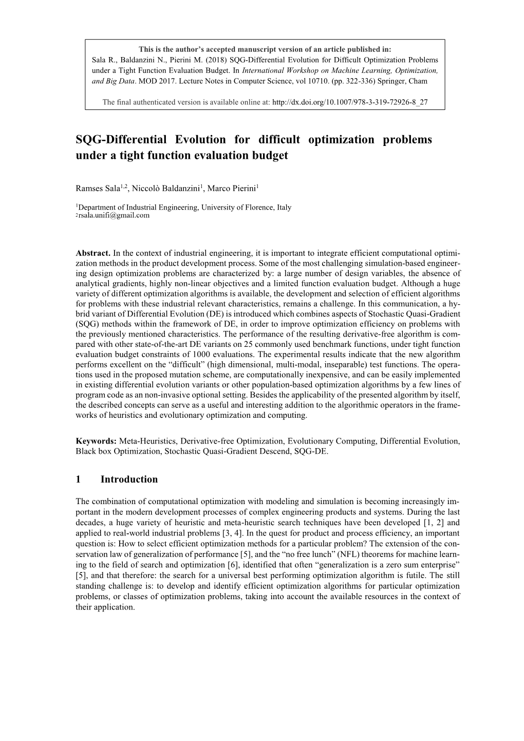 SQG-Differential Evolution for Difficult Optimization Problems Under a Tight Function Evaluation Budget