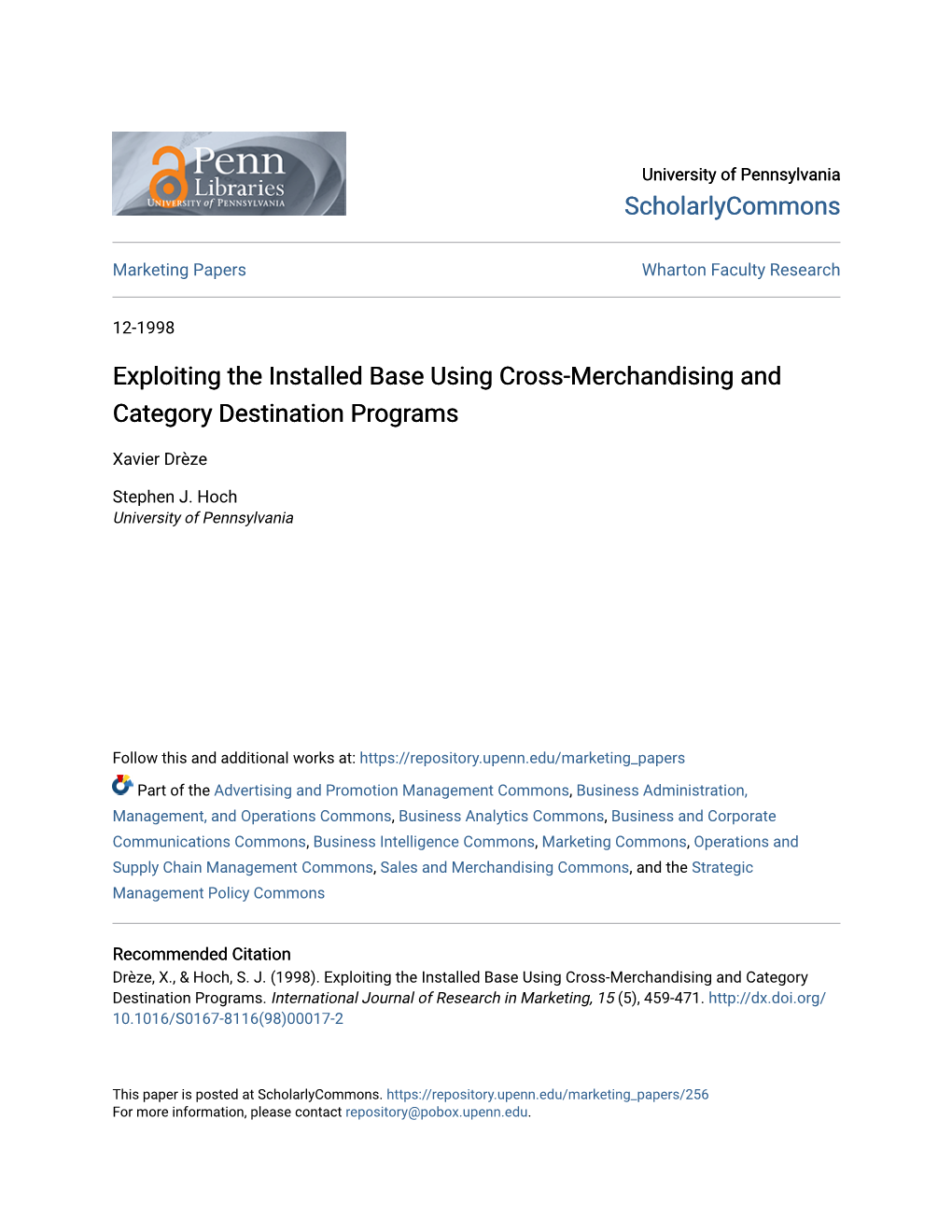 Exploiting the Installed Base Using Cross-Merchandising and Category Destination Programs