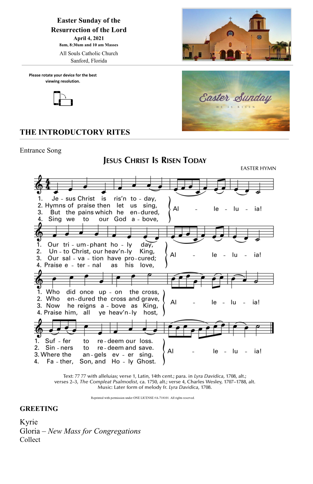 THE INTRODUCTORY RITES Kyrie Gloria – New Mass for Congregations