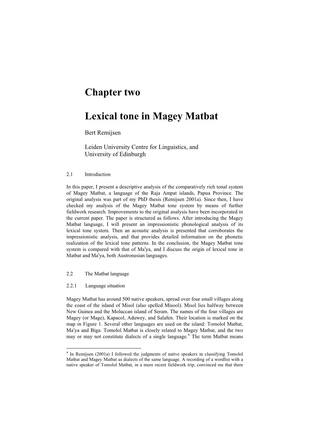 Chapter Two Lexical Tone in Magey Matbat