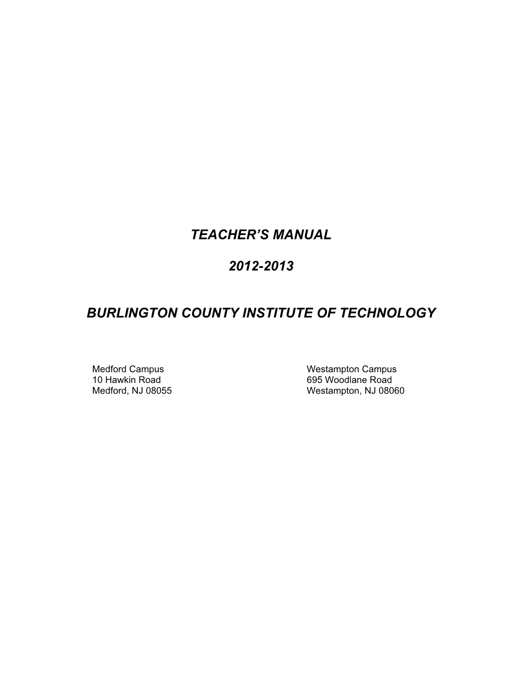 Teacher's Manual 2012-2013 Burlington County