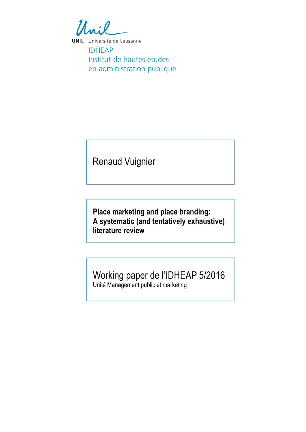 Renaud Vuignier Working Paper De L'idheap 5/2016