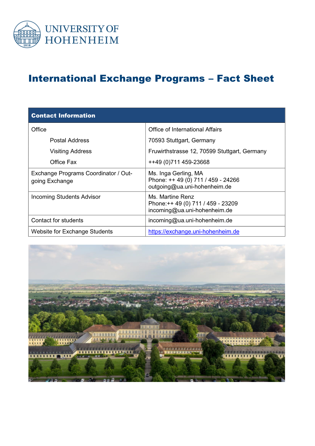 Hohenheim University Fact Sheet