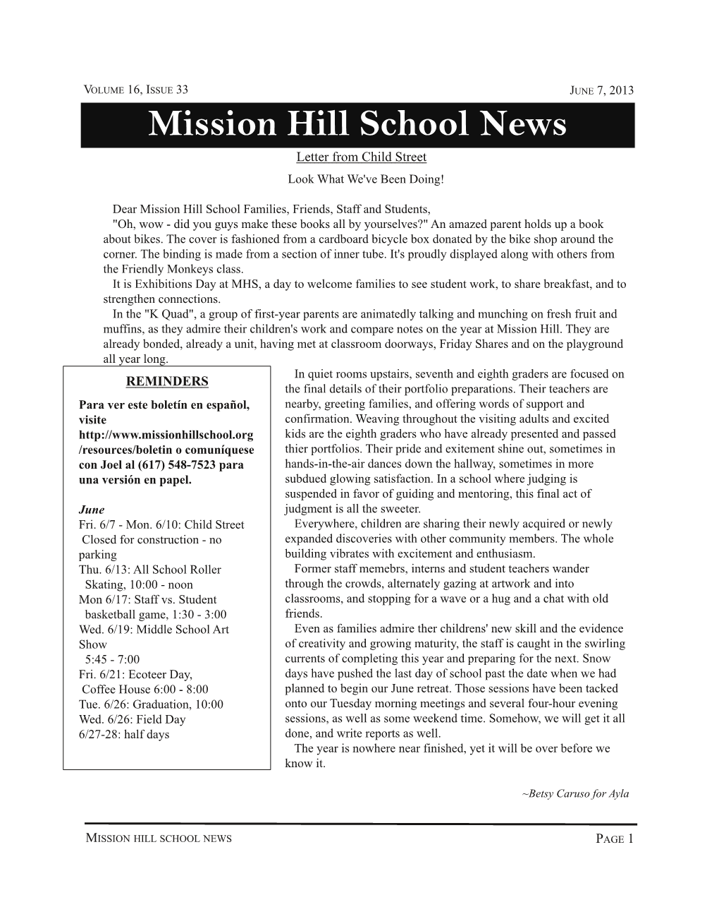 MHS News: June 7, 2013