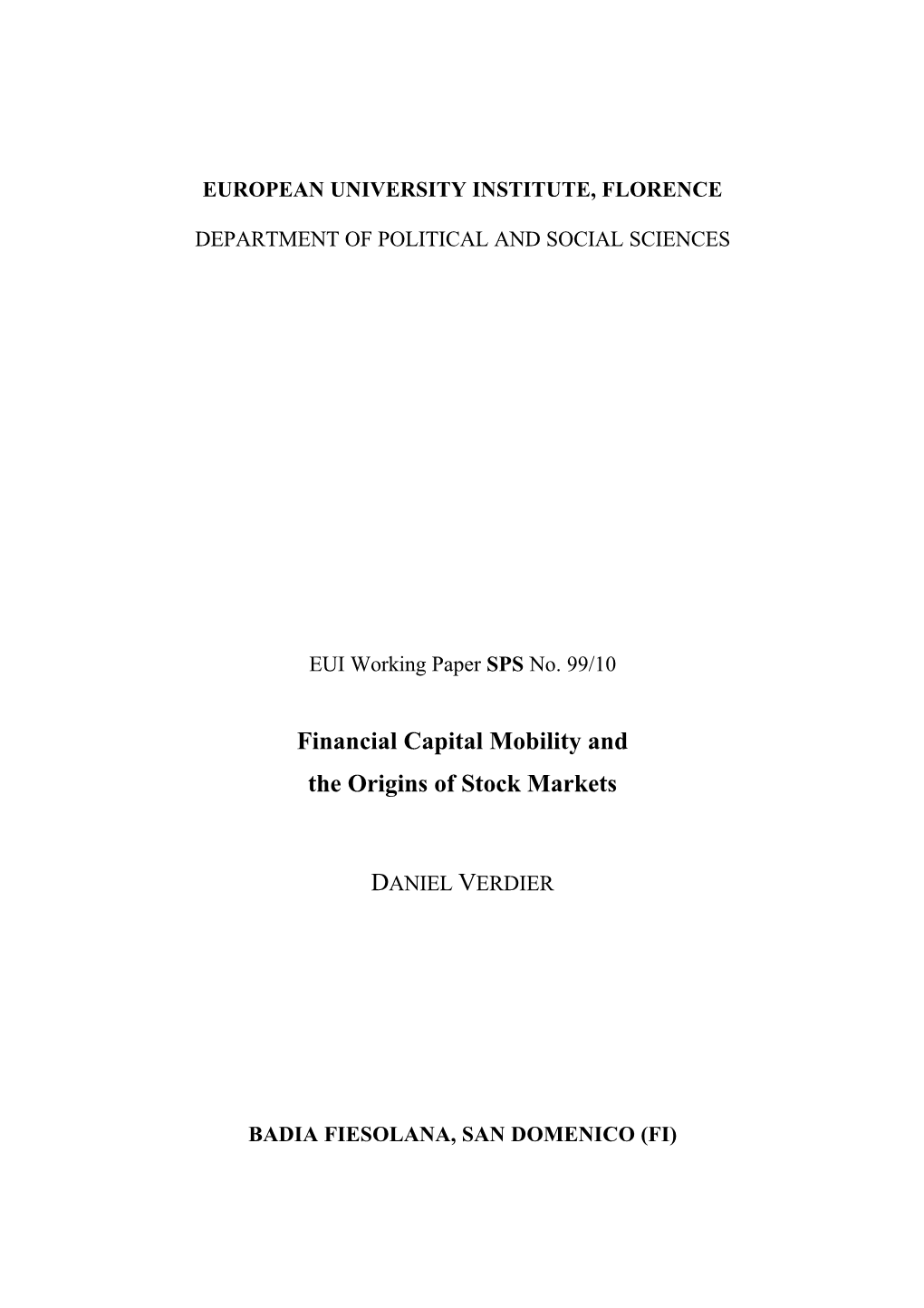 Financial Capital Mobility and the Origins of Stock Markets
