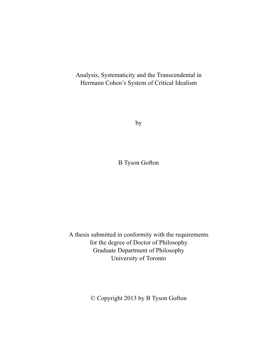 Analysis, Systematicity and the Transcendental in Hermann Cohen’S System of Critical Idealism