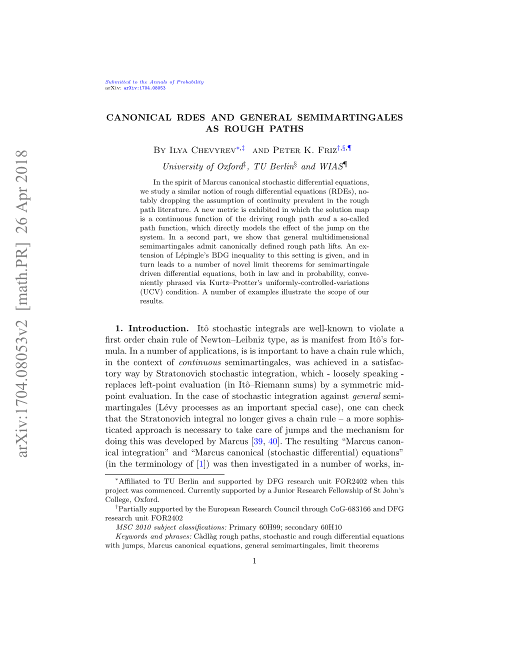 Canonical Rdes and General Semimartingales As Rough Paths