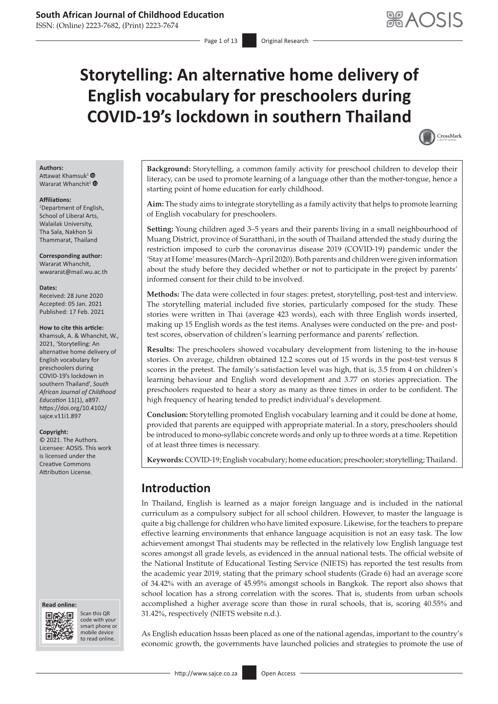 An Alternative Home Delivery of English Vocabulary for Preschoolers During COVID-19’S Lockdown in Southern Thailand