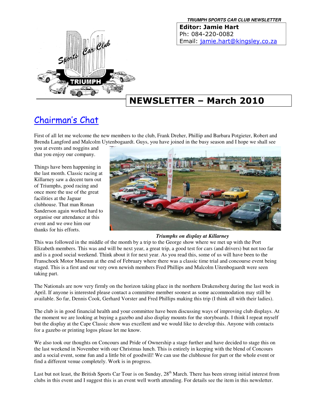 Chairman's Chat NEWSLETTER Œ March 2010