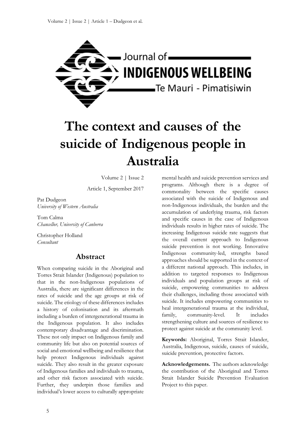 The Context and Causes of the Suicide of Indigenous People in Australia