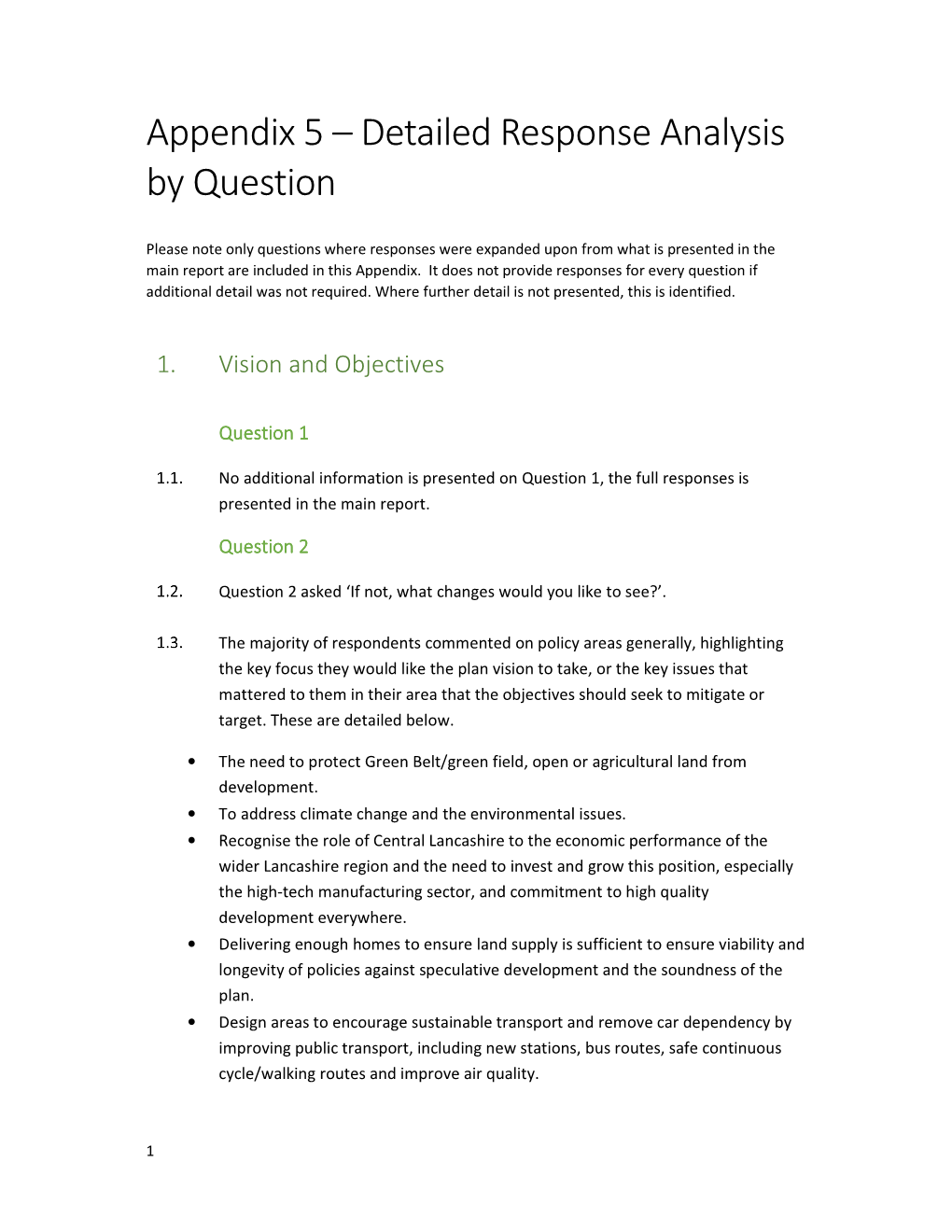 Appendix 5 – Detailed Response Analysis by Question