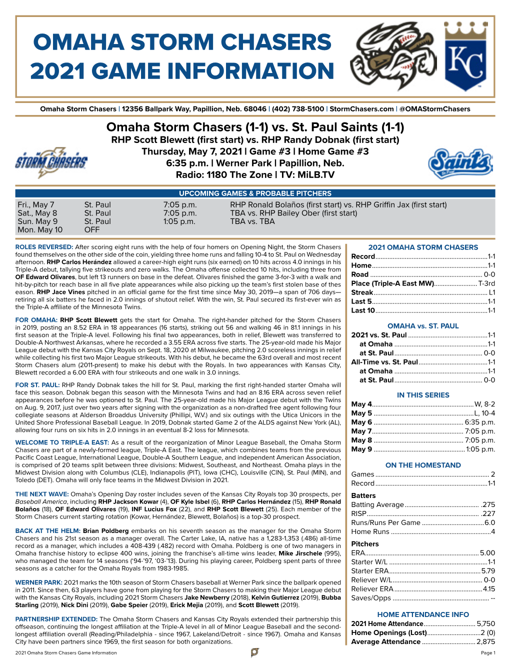 Omaha Storm Chasers 2021 Game Information