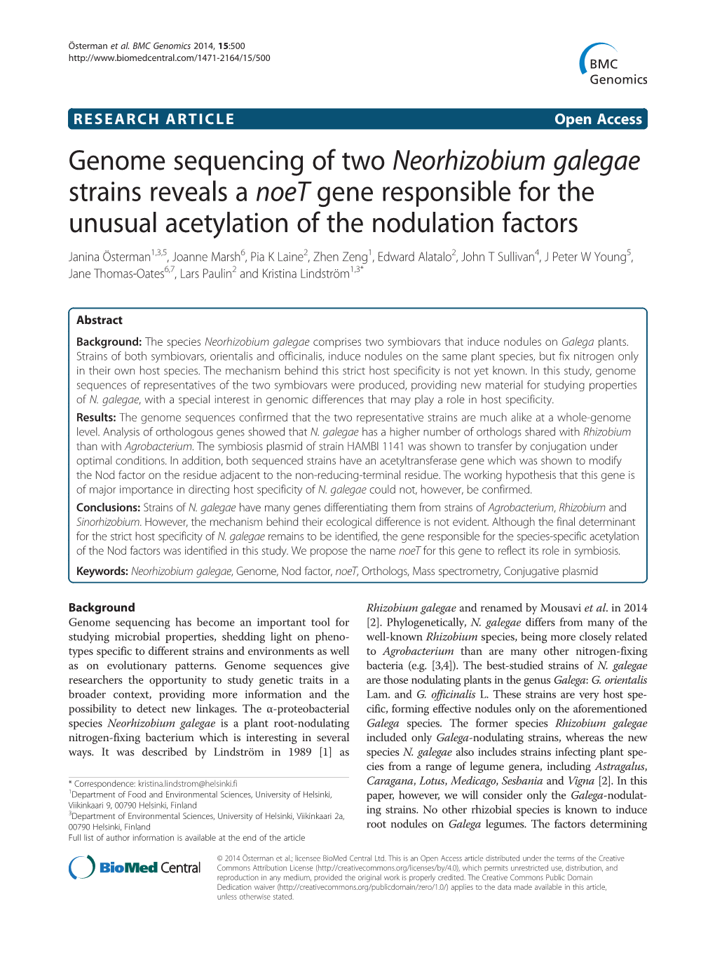 Genome Sequencing of Two Neorhizobium Galegae Strains Reveals a Noet Gene Responsible for the Unusual Acetylation of the Nodulat