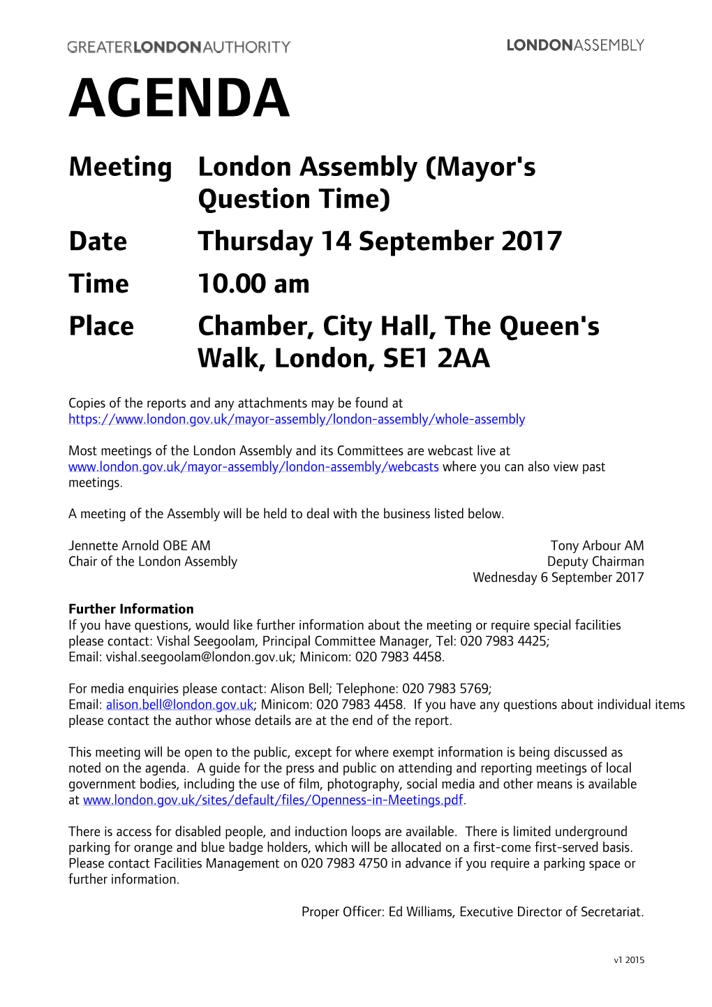 Agenda Document for London Assembly (Mayor's Question Time)