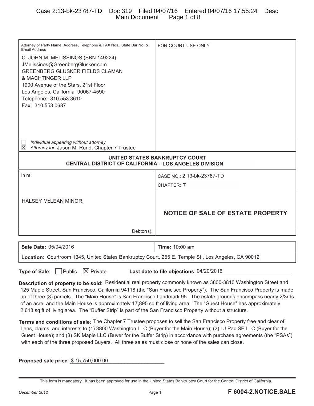 Case 2:13-Bk-23787-TD Doc 319 Filed 04/07/16 Entered 04/07/16 17:55:24 Desc Main Document Page 1 of 8