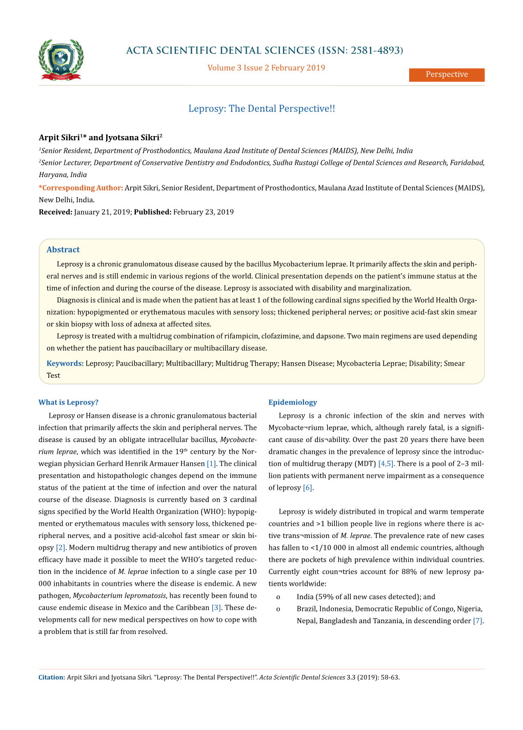 Leprosy: the Dental Perspective!!