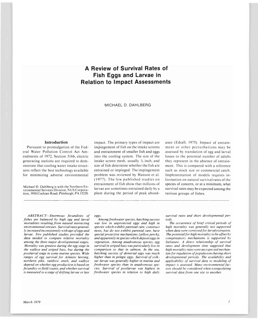 A Review of Survival Rates of Fish Eggs and Larvae in Relation to Impact Assessments