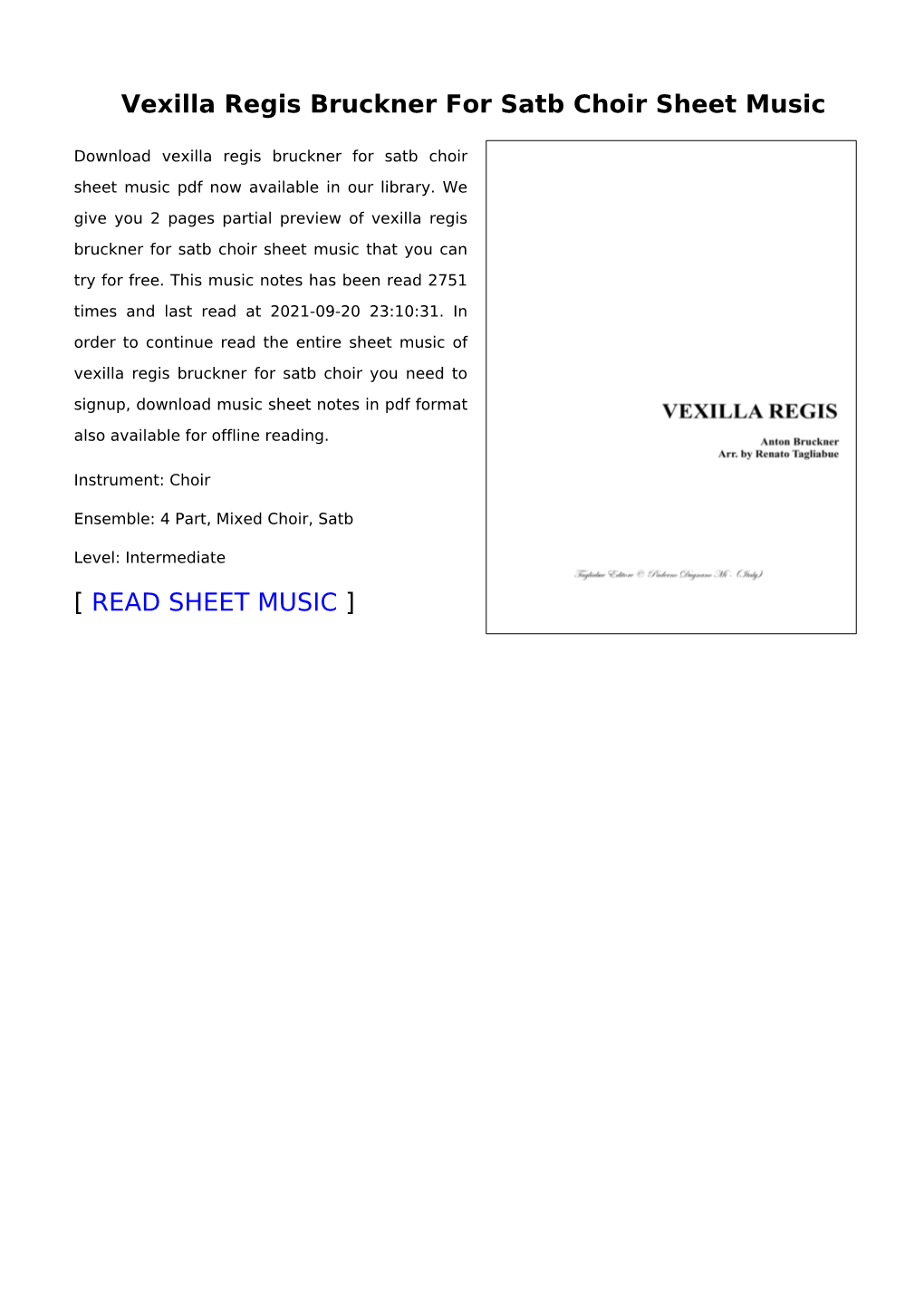 Sheet Music of Vexilla Regis Bruckner for Satb Choir You Need to Signup, Download Music Sheet Notes in Pdf Format Also Available for Offline Reading