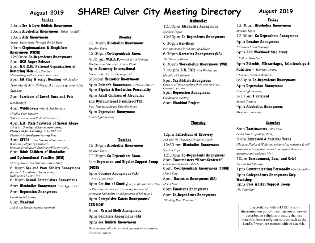 Culver City Meeting Directory