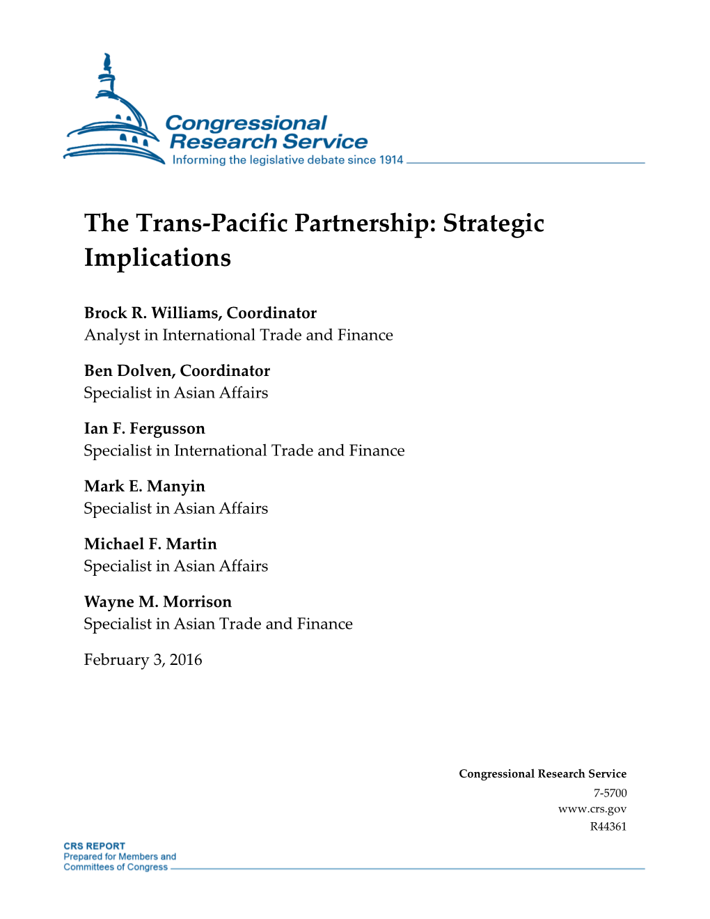 The Trans-Pacific Partnership: Strategic Implications