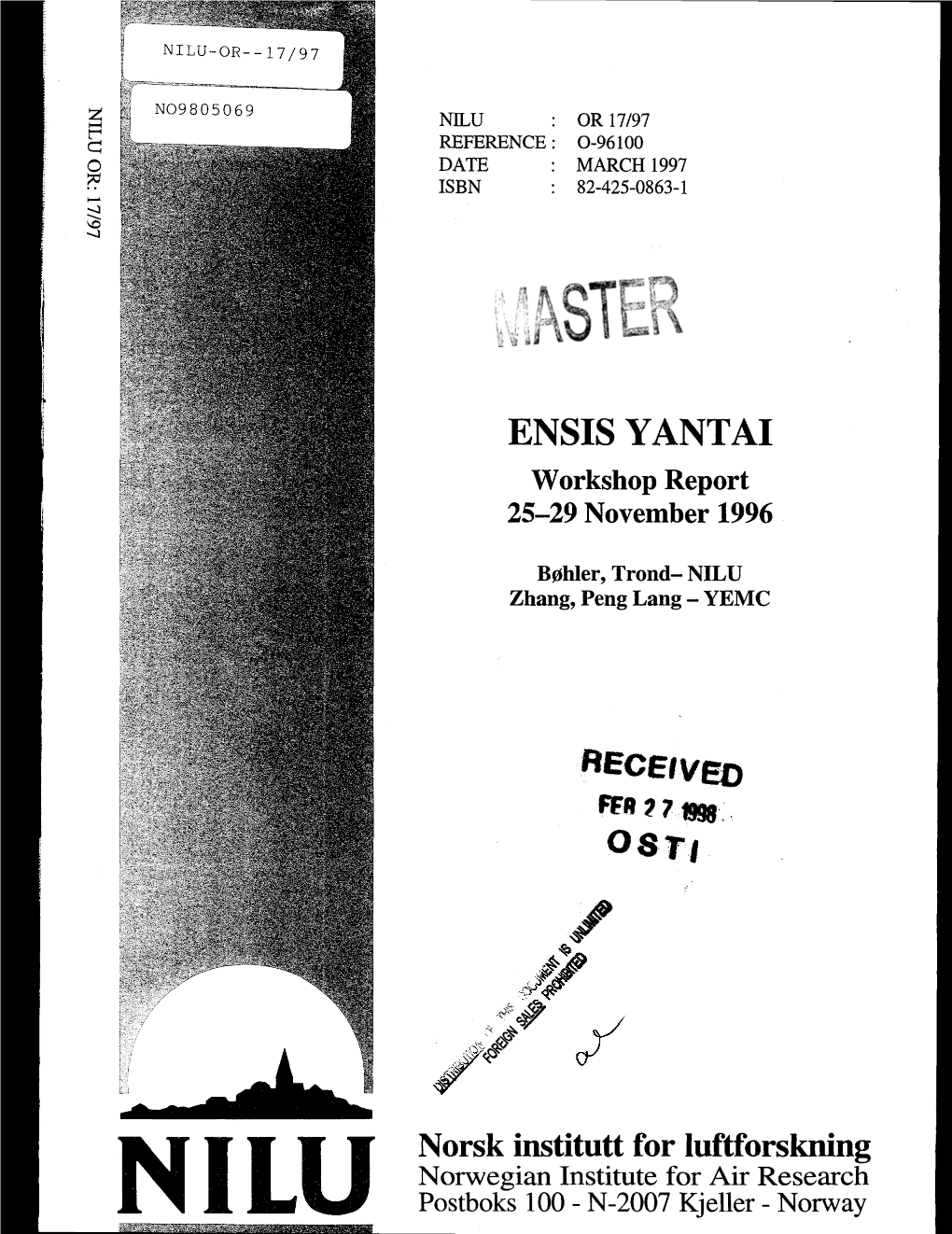 ENSIS YANTAI. Workshop Report 25-29 November 1996
