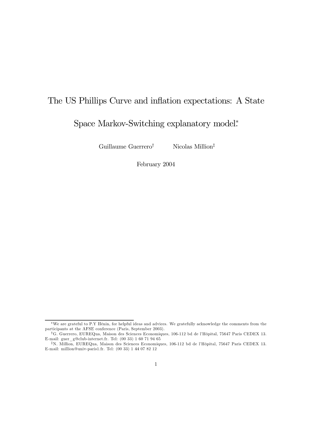 The US Phillips Curve and Inflation Expectations: a State Space Markov