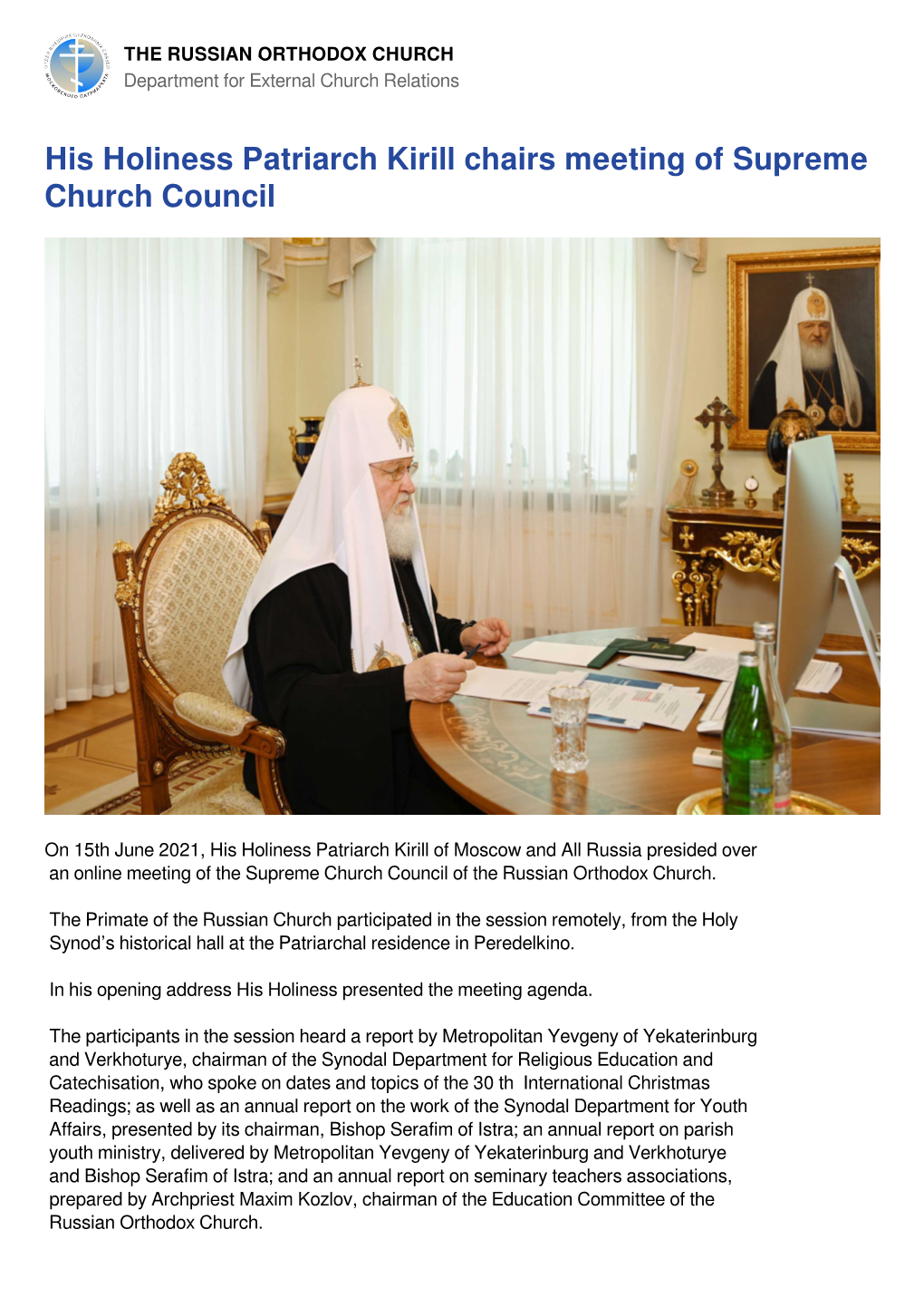 THE RUSSIAN ORTHODOX CHURCH Department for External Church Relations
