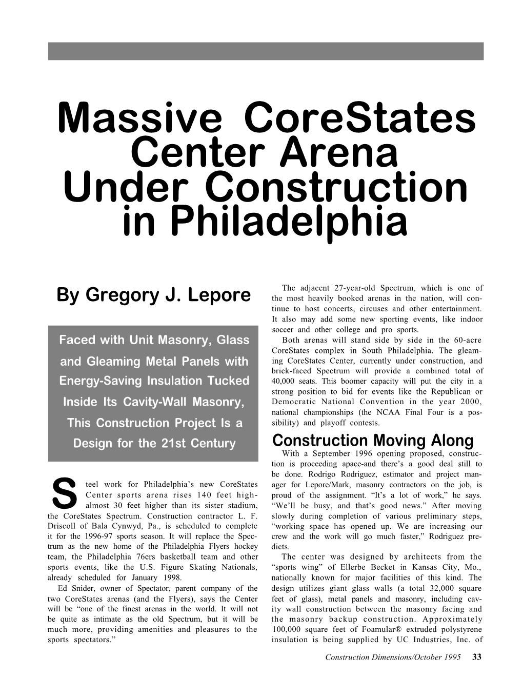 Massive Corestates Center Arena Under Construction in Philadelphia