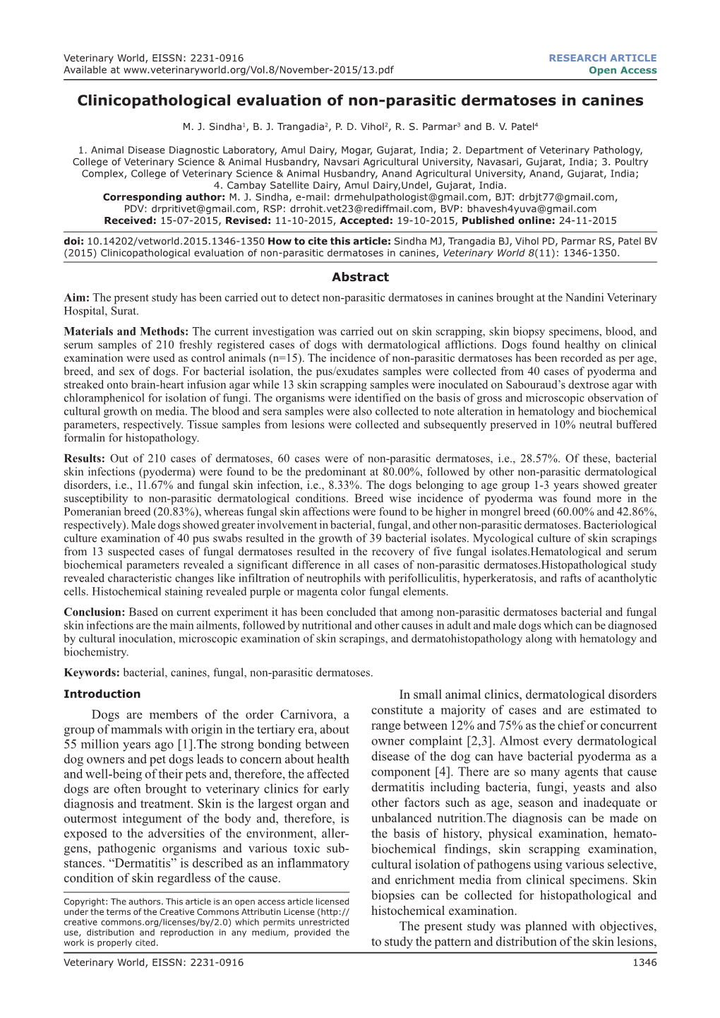 Clinicopathological Evaluation of Non-Parasitic Dermatoses in Canines