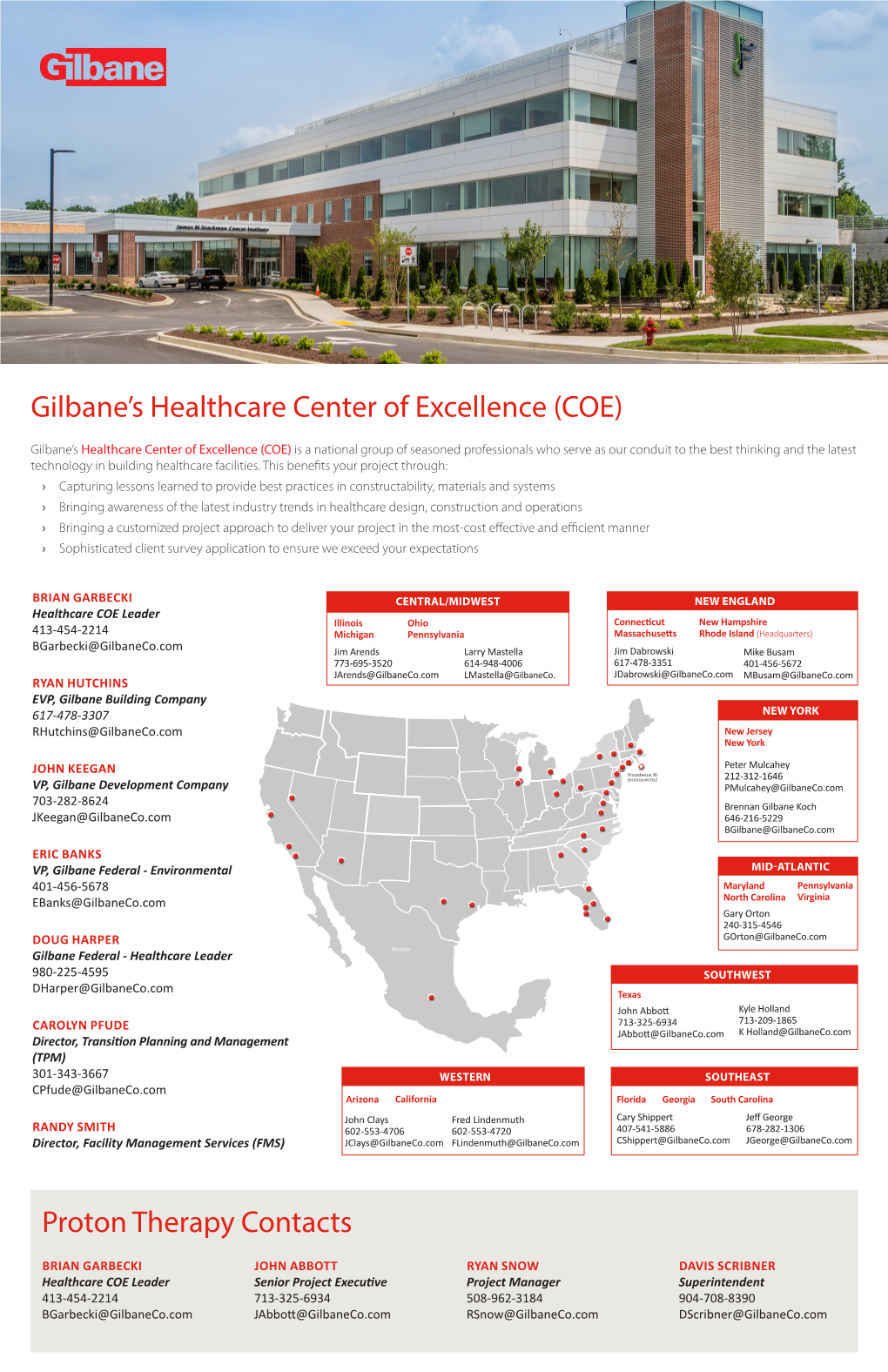 Gilbane's Healthcare Center of Excellence (COE) Proton Therapy Contacts