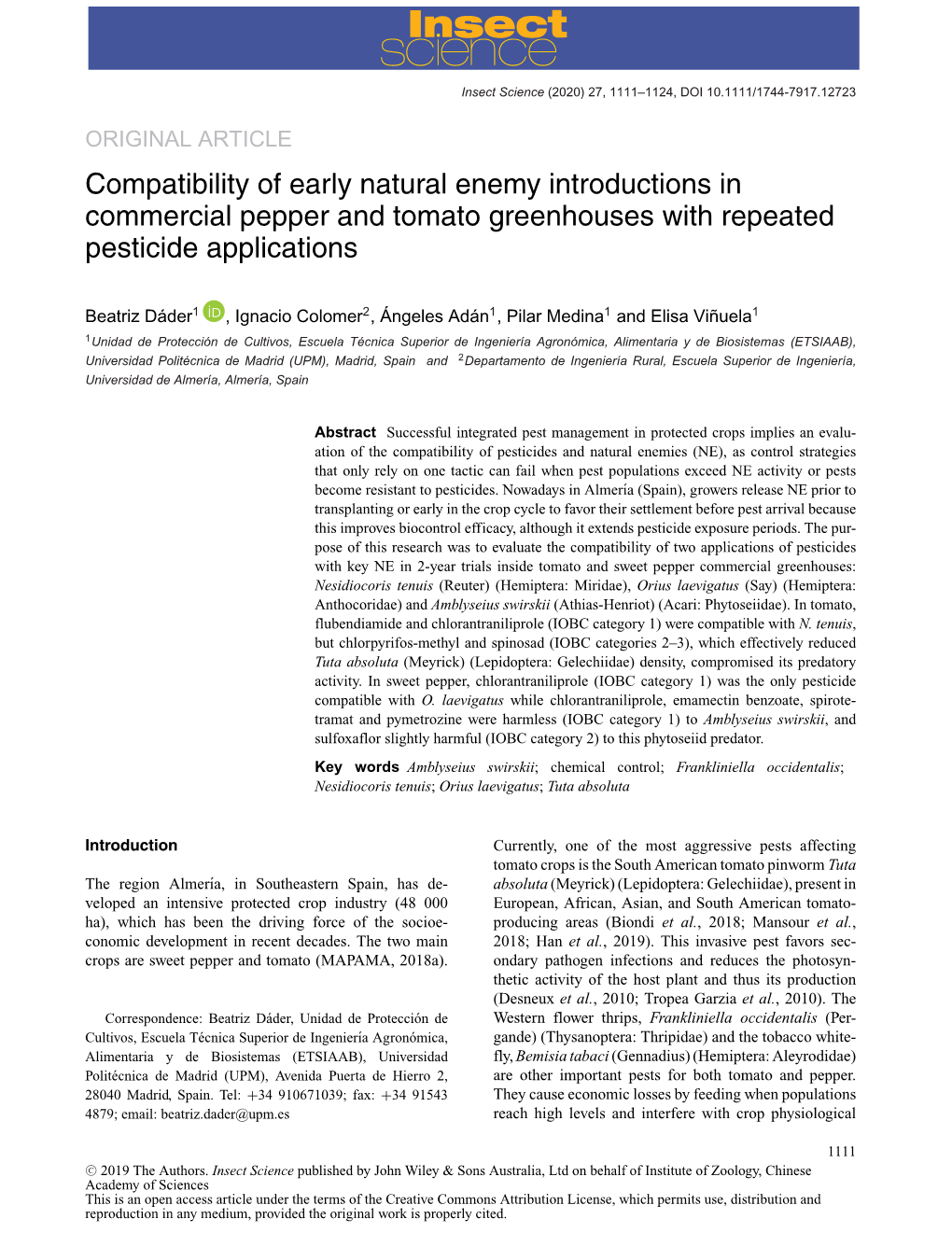 Compatibility of Early Natural Enemy Introductions in Commercial Pepper and Tomato Greenhouses with Repeated Pesticide Applications