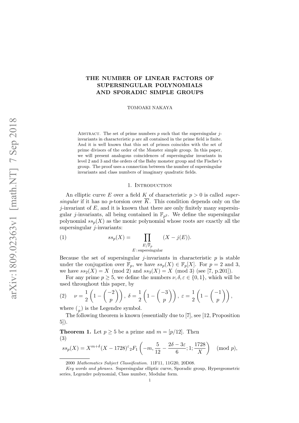 Arxiv:1809.02363V1 [Math.NT]