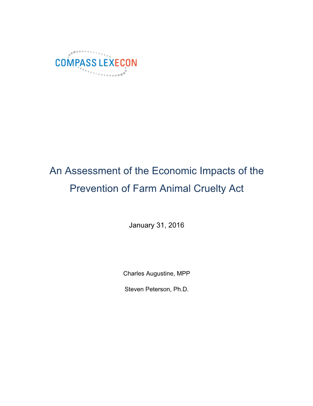 An Assessment of the Economic Impacts of the Prevention of Farm Animal Cruelty Act