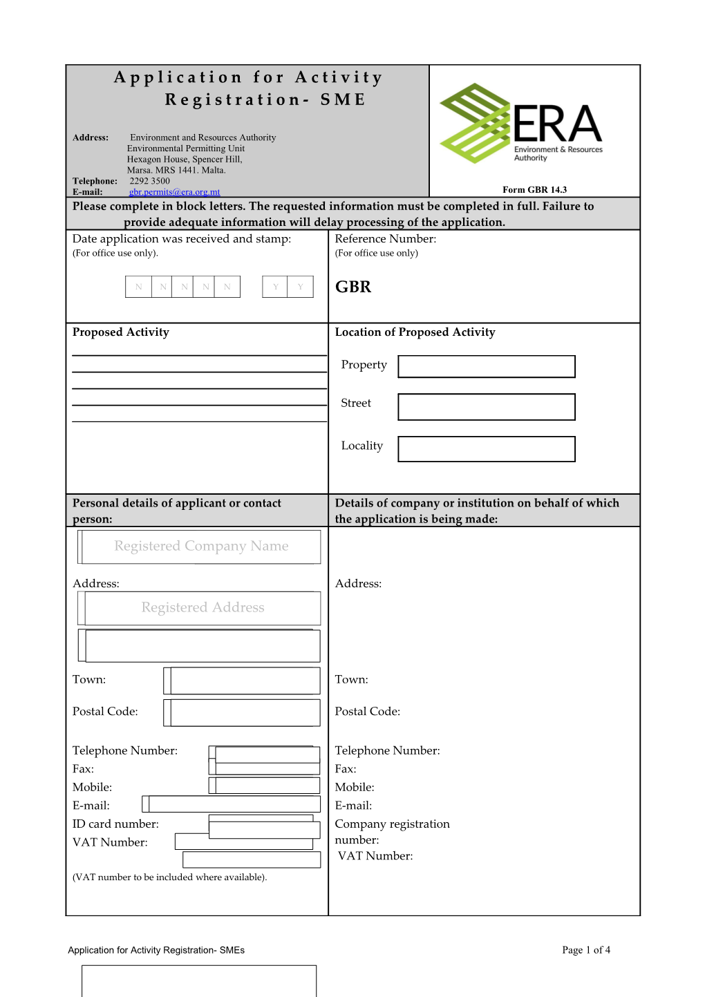 Application for Activity Registration- SME