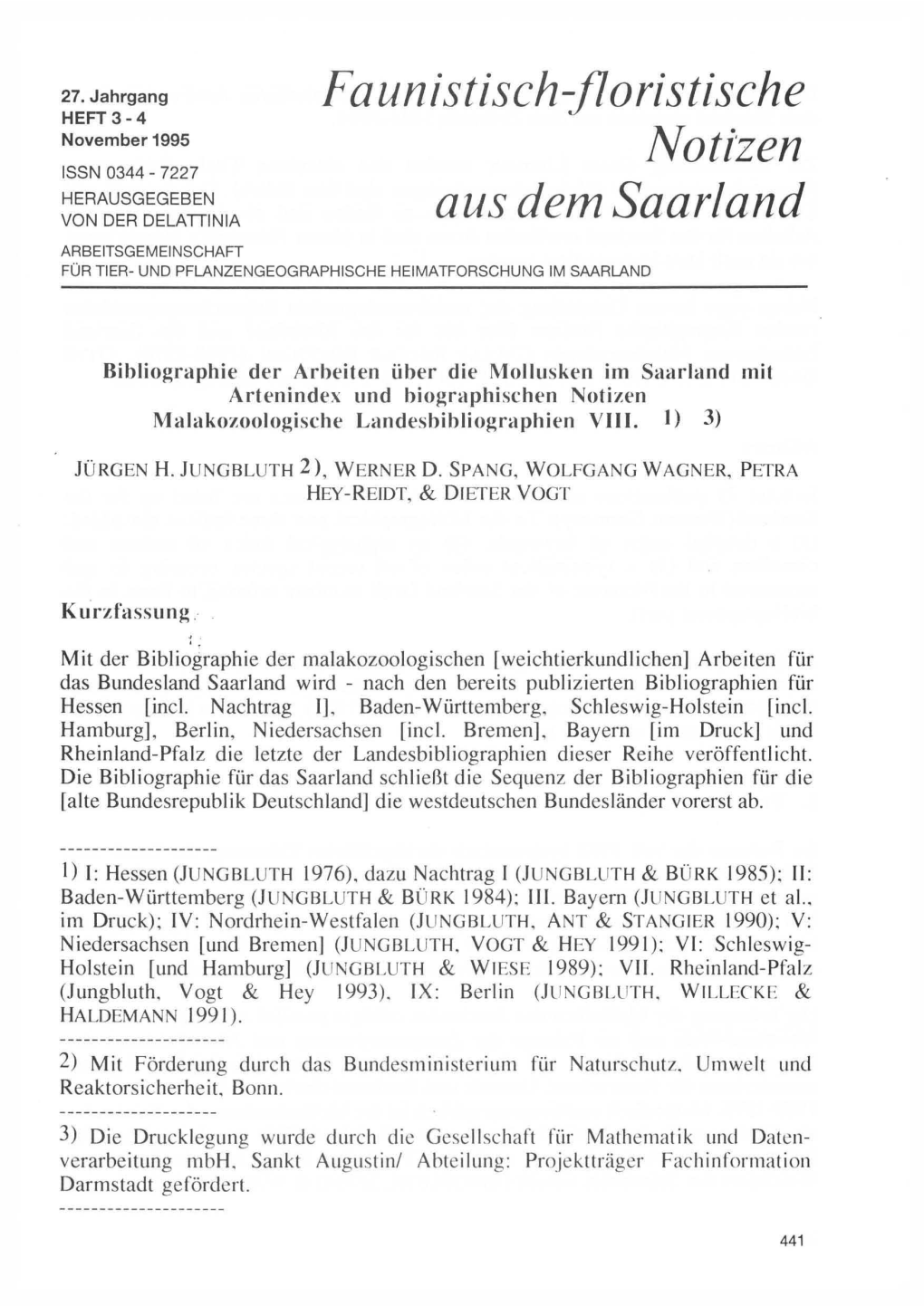 Bibliographie Der Arbeiten Über Mollusken Im Saarland Mit