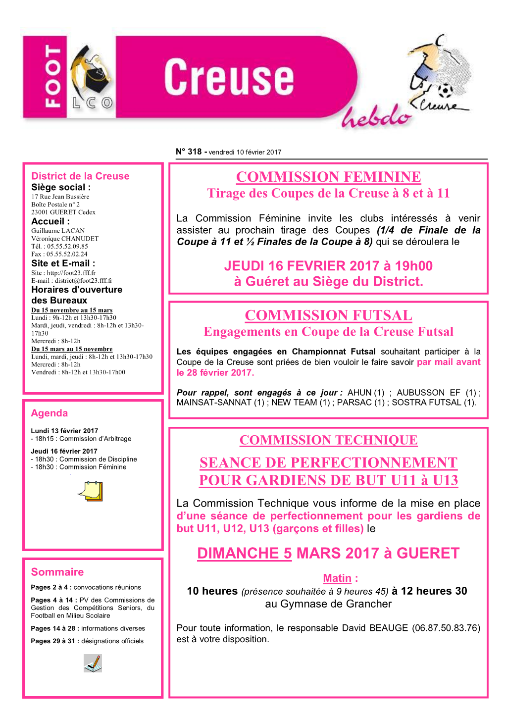 Commission Feminine Seance De Perfectionnement Pour Gardiens De but U11 À U13 Dimanche 5 Mars 2017 À Gueret Commission Futsal