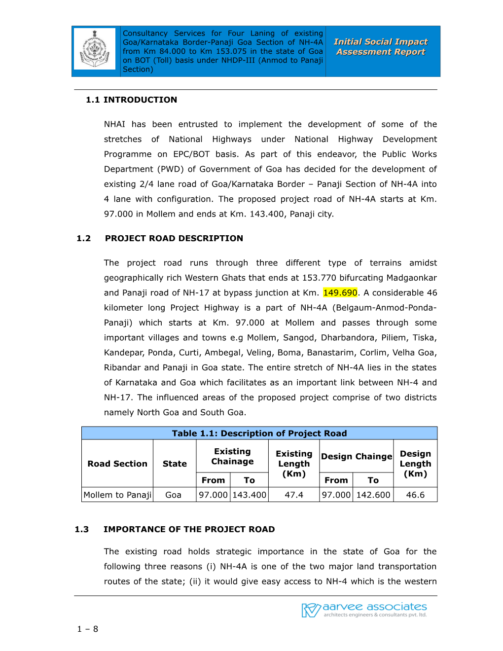 Initial Social Impact Assessment Report 1.1 INTRODUCTION NHAI