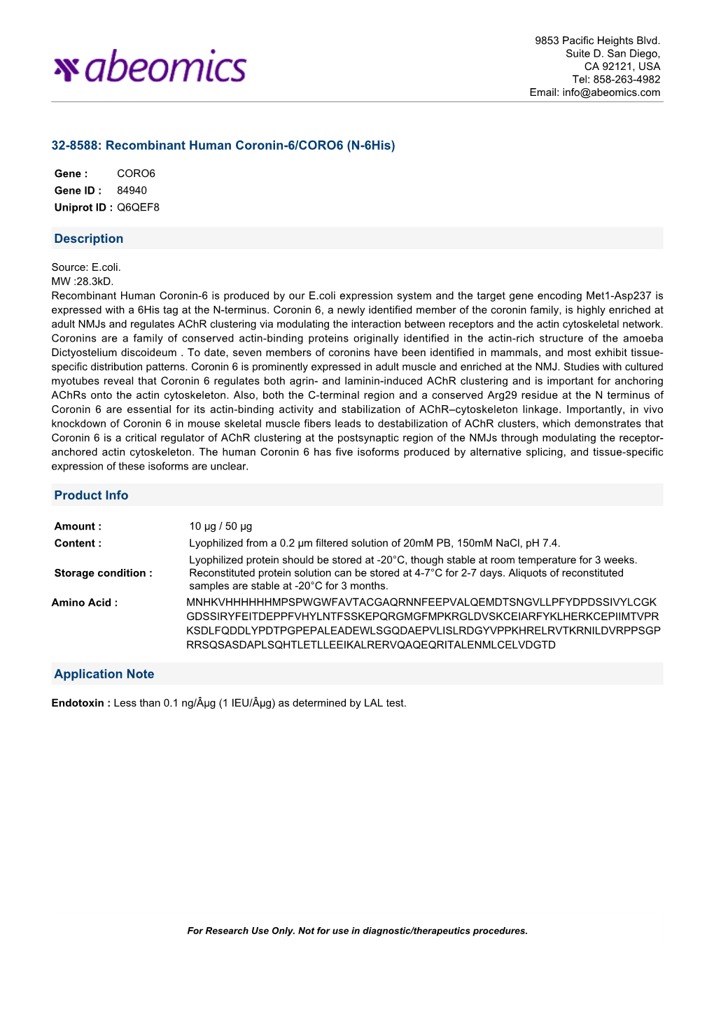 Recombinant Human Coronin-6/CORO6 (N-6His)